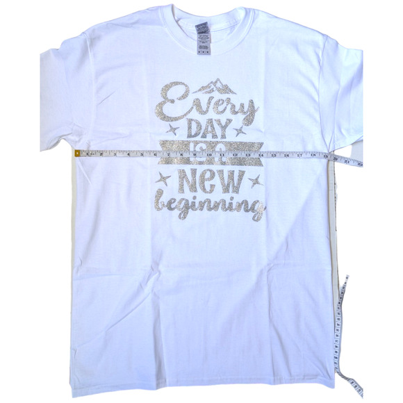 Womens Tee "Every Day Is A New Beginning" - Silver Sparkle Lettering - Size M - Picture 3 of 6